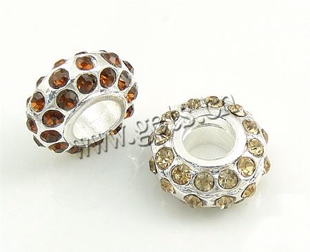 Rhinestone European Beads, with Zinc Alloy, Rondelle, plated, without troll, more colors for choice, 14x6mm, Hole:Approx 6mm, Sold By PC