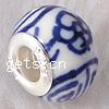 Brass Core European Porcelain Beads, with Brass, Rondelle, printing, without troll, blue Approx 5mm 