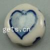 Blaue und weiße Porzellan Perlen, flache Runde, weiß, 14x6mm, Bohrung:ca. 1mm, verkauft von PC