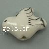 Perles porcelaine animaux, oiseau, dessiné à la main, blanc Environ 2mm, Vendu par PC