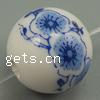 Perles en céramique bleu et blanc 
, porcelaine, Rond, dessiné à la main, blanc, 14mm Environ 3mm, Vendu par PC