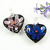 Inner Flower Lampwork Pendants, Heart, with extender chain & two tone Approx 6mm 