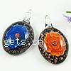 Inner Flower Lampwork Pendants, Oval, with extender chain & two tone Approx 5mm 