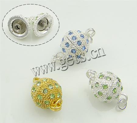Zinc Alloy Screw Clasp, Round, plated, with rhinestone & single-strand, more colors for choice, 10mm, Sold By PC