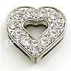 pulsera de diapositiva de esmalte de aleación de zinc, Corazón, con diamantes de imitación, 15x14x5mm, agujero:aproximado 12x2mm, Vendido por UD