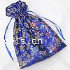 Satin Jewelry Pouches Bags, Rectangle, with flower pattern, blue 