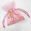 Satin Jewelry Pouches Bags, with Organza, Rectangle, with flower pattern, pink 