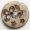 2 Hole Coconut Button, Coco, Flat Round, with flower pattern Approx 2mm [