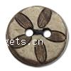 2 Hole Coconut Button, Coco, Flat Round, with flower pattern Approx 1mm [