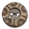 bouton de noix de coco de 2 trou, Plat rond, avec le motif de fleurs Environ 3mm, Vendu par PC