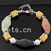 Lava Bead Bracelet, with Glass, iron lobster clasp, 8-23mmn .5 Inch 