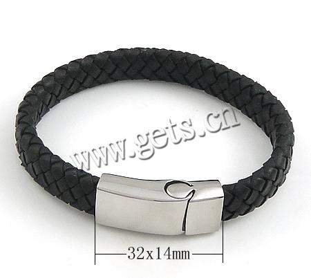 Cowhide Bracelets, 316 stainless steel clasp, different length for choice, black, 32x14mm, 11mm, Sold By Strand