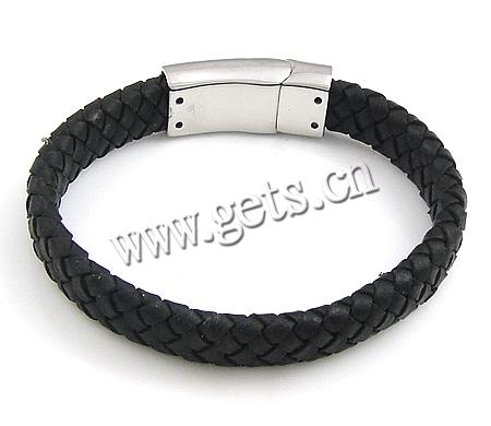 Cowhide Bracelets, 316 stainless steel clasp, different length for choice, black, 32x14mm, 11mm, Sold By Strand