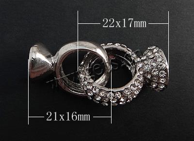 Zinc Alloy Interlocking Clasp, plated, with rhinestone, more colors for choice, 22x17mm, 21x16mm, Hole:Approx 8mm, Sold By Set