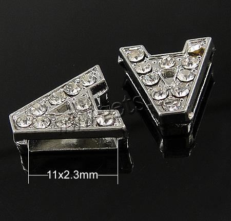 Aleación de zinc Carta Encanto Deslice, Letra A, chapado, con diamantes de imitación de Mideast, más colores para la opción, libre de níquel, 14x13x4.5mm, agujero:aproximado 11x2.3mm, Vendido por UD