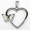 Cubic Zirconia Stainless Steel Pendant, 316 Stainless Steel, Heart, Grade AAA Approx 