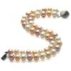 Pulseras de la perla, Perlas cultivadas de agua dulce, latón cierre, 2-sarta, 6-7mm, longitud:7.5 Inch, Vendido por Sarta