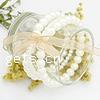 Pulseras de la perla, Perlas de vidrio, Esférico, 3-aro, Blanco, 4-5mm,6-7mm, longitud:7.5 Inch, 3Strandsfilamento/Set, Vendido por Set