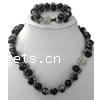 Natural Freshwater Pearl Jewelry Sets, bracelet & necklace, black, 6-7mm,10mm .5-16.5 Inch 