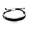 Bracelets d'amitié, Nylon, avec laiton, Placage de couleur platine, réglable, noire, 12-14mm .5 pouce, Vendu par brin