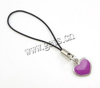 Fashion Mobile Phone Lanyard, Zinc Alloy, Heart, plated, enamel, pink, 13x12x2mm, Length:2.8 Inch, Sold By Strand