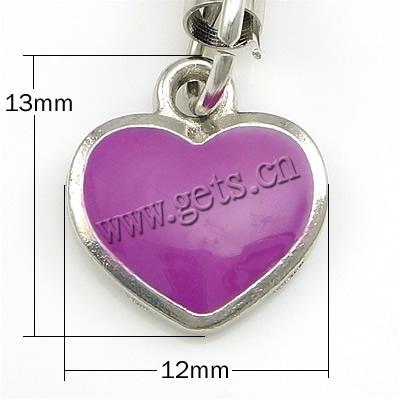 Талреп мобильного телефона с эмалью, цинковый сплав, Сердце, Другое покрытие, розовый, 13x12x2mm, длина:2.8 дюймовый, продается Strand