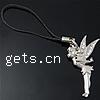 Fashion Mobile Phone Lanyard, Zinc Alloy, with Nylon Cord, Fairy, platinum color plated, with rhinestone .5 Inch 