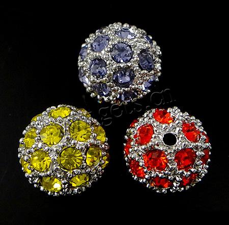 Rhinestone Zinc Alloy Beads, Resin Rhinestone, with Zinc Alloy, Round, plated, more colors for choice, Hole:Approx 2mm, Sold By PC