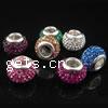 Rhinestone European Beads, Clay Pave, Rondelle, silver color plated, brass double core without troll & with Mideast rhinestone, mixed colors Approx 5mm 