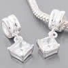 Sterling Silver European Pendants, 925 Sterling Silver, Rhombus, plated, with cubic zirconia Approx 5.5mm 