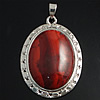 Red Jasper Pendants, with Brass, Oval, platinum color plated Approx 