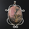 Rhodonite Pendants, Rhodochrosite, with Brass, Oval, silver color plated Approx 4mm 