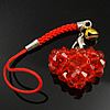 Cluster Mobile Phone Lanyard, Crystal, with iron bell & Nylon Cord & Glass Seed Beads & Zinc Alloy, Heart, plated, kumihimo & handmade & faceted, red Approx 3.5 Inch 