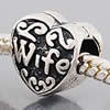 Zinc Alloy European Beads, Heart, plated, without troll 