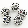 Europeo bolas de plata esterlina, plata de ley 925, Toroidal, con diamantes de imitación, color mixto, 7.5x11.5mm, agujero:aproximado 4.5mm, 20PCs/Grupo, Vendido por Grupo
