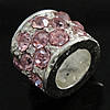 Rhinestone European Beads, with Zinc Alloy, Tube, without troll nickel, lead & cadmium free Approx 6mm 