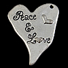 Zinklegierung Herz Anhänger, Wort Frieden, plattiert, mit Brief Muster, keine, frei von Nickel, Blei & Kadmium, 29x36x2mm, Bohrung:ca. 1mm, verkauft von PC