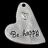 Zinklegierung Herz Anhänger, Wort glücklich, plattiert, mit Brief Muster, keine, frei von Nickel, Blei & Kadmium, 25x36x2mm, Bohrung:ca. 2mm, verkauft von PC