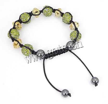 Rhinestone Woven Ball Bracelets, with Hematite & Brass & Zinc Alloy, handmade, more colors for choice, Grade A, 8-12mm, Length:Approx 8-11 Inch, Sold By Strand