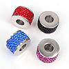 Stainless Steel European Beads, 316 Stainless Steel, Rondelle, plated, with Czech rhinestone & without troll Approx 6mm 