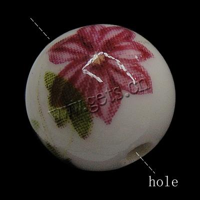 Perles porcelaine D, Rond, normes différentes pour le choix & avec le motif de fleurs, Trou:Environ 2mm, Vendu par PC