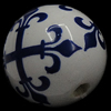 Blue and White Porcelain Beads, Round, with cross pattern white Approx 2mm 