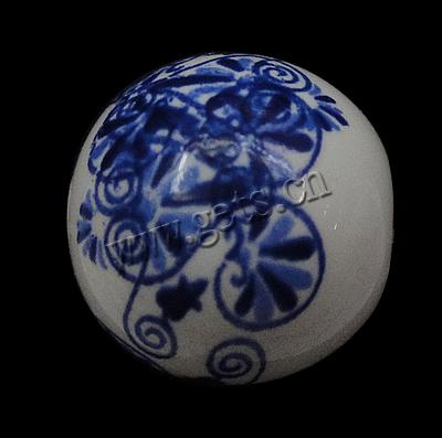 Perles en céramique bleu et blanc 
, porcelaine, Rond, normes différentes pour le choix & avec le motif de fleurs, blanc, Trou:Environ 1.5mm, Vendu par PC