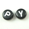 Acryl Alphabet Perlen, flache Runde, verschiedene Muster für Wahl, schwarz, 7x4mm, Bohrung:ca. 0.5mm, ca. 3500PCs/Tasche, verkauft von Tasche