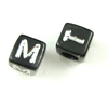 Perles lettre acrylique, cube, modèles différents pour le choix & à quatre côtés, noire Environ 3.5mm, Environ Vendu par sac