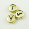 Perles lettre acrylique, Plat rond, modèles différents pour le choix & noyau double en laiton sans filetage & double face, doré Environ 0.5mm, Environ Vendu par sac