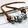 Воловья цинкового сплава ожерелье, Шнур из натуральной кожи, с цинковый сплав, Череп, 560mm, длина:Приблизительно 22 дюймовый, продается Strand