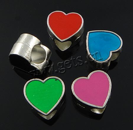 Enamel Zinc Alloy European Beads, Heart, plated, large hole, more colors for choice, 10x10x6mm, Hole:Approx 5mm, Sold By PC