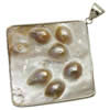 Brass Shell Pendants, with Pearl Shell, Rhombus Approx 6mm 