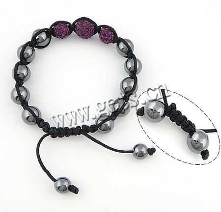 Hematite Woven Ball Bracelets, Rhinestone, with Hematite, handmade, more colors for choice, 8-12mm, Length:7-10 Inch, Sold By Strand